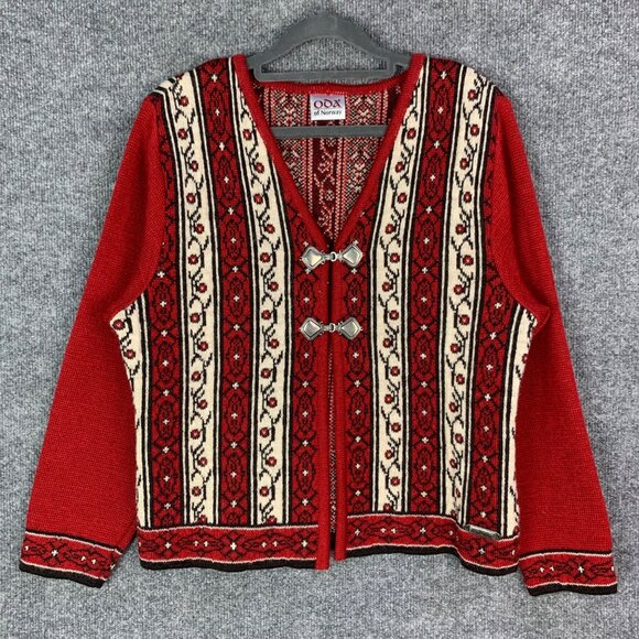 Vintage ODA Of Norway Wool Fair Isle Cardigan Sweater Metal Clasp S - Picture 1 of 14